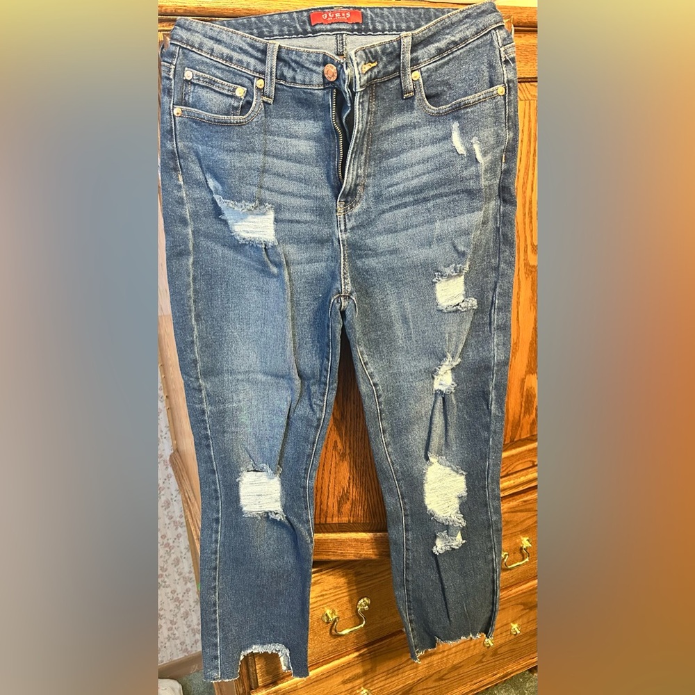 Guess Ripped Blue Skinny Jeans